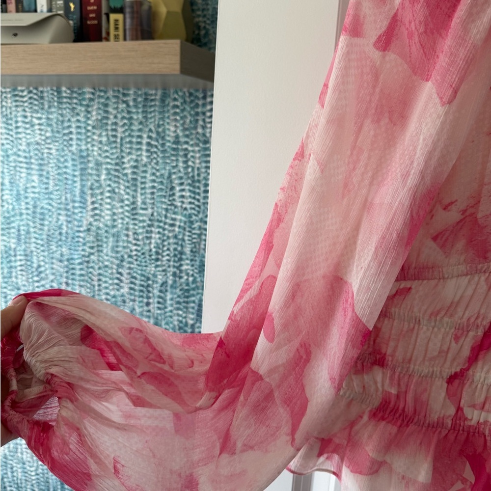 Express Pink and White Smocked Long Sleeve Blouse - Picture 5 of 5